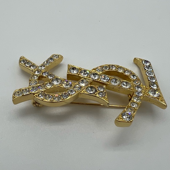 Authentic Yves Saint Laurent YSL logoSwarovski crystals brooch - Picture 11 of 17